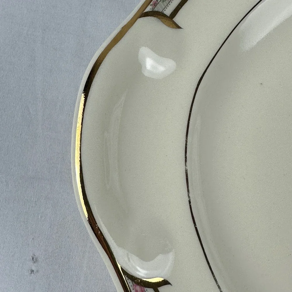 Vtg Taylor Smith Taylor TS&T Rosebud Platter‎ Gold Gilt 15 inch 1945 Ironstone